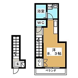 プチメゾン横山 2階ワンルームの間取り