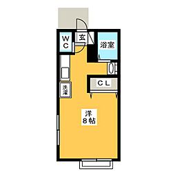 パルコート 2階ワンルームの間取り