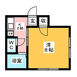 リバーハイツ 1Kの間取図画像