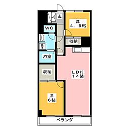 第一八王子ハイツ 2LDKの間取図画像
