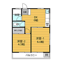 メゾン聖武 1階2DKの間取り