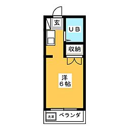 グリンデルハイム 3階ワンルームの間取り
