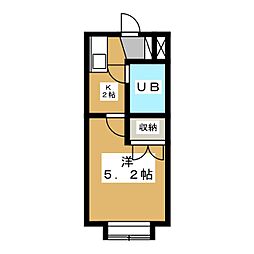 ヘリオス378谷保 2階1Kの間取り