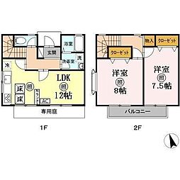 リバティー小林Ａ 1階2LDKの間取り
