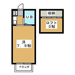 第2アーバンヒル国立 2階1Kの間取り