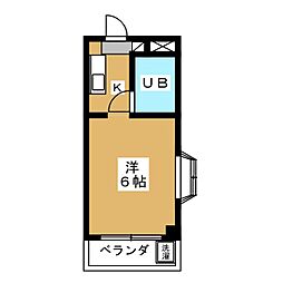 サンライズベル 2階ワンルームの間取り