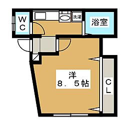 白樺荘 1階1Kの間取り