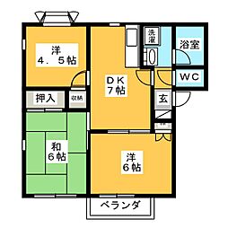 ウエストウッドB 2階3DKの間取り
