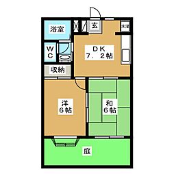 パルコート柴崎 1階2DKの間取り