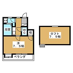 メープル国立I 2階1Kの間取り