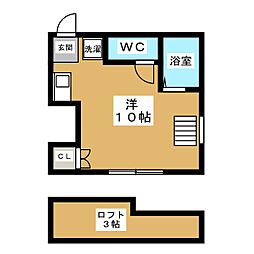 ウィスタリア 1階ワンルームの間取り