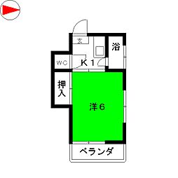 みつわマンション 3階1Kの間取り
