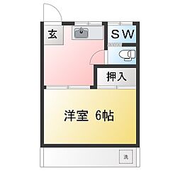 第一落合荘 1Kの間取図画像