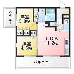 プラウドシティ国立 2LDKの間取図画像