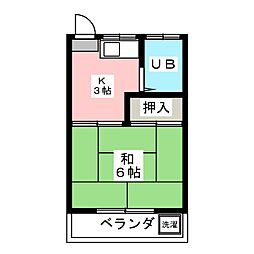 第一落合荘 1Kの間取図画像