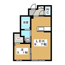 リヴェールβ 1LDKの間取図画像