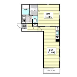 パルテール河辺 1階1LDKの間取り