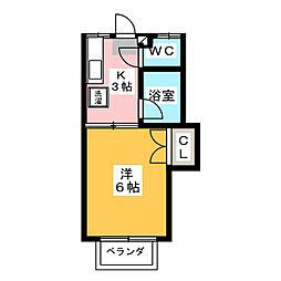 パラシオンＮ 2階1Kの間取り