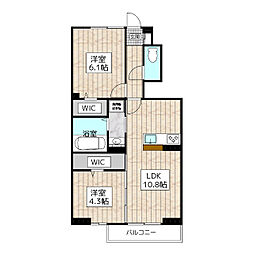 パーシモン　グレイス 1階2LDKの間取り