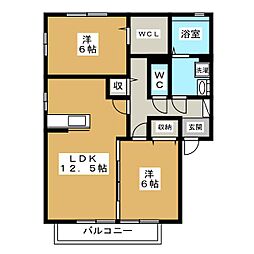 プラムハウス 2階2LDKの間取り