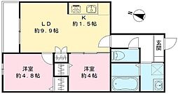 ハーモニー多摩平 2階2LDKの間取り