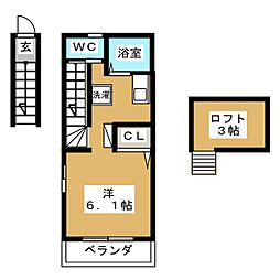 パーク・アベニュー立川Ａ棟 2階ワンルームの間取り
