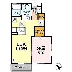セジュール武蔵 1階1LDKの間取り