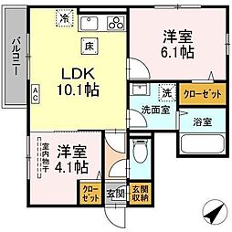 ブリリアントＹＮ 1階2LDKの間取り