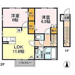 カスターノＡ 2階2LDKの間取り
