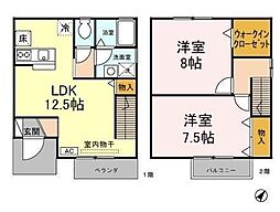 プラムハーベストＢ 1階2LDKの間取り
