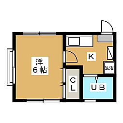 トマトハイツ 2階1Kの間取り