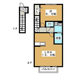 エミネンス 2階1LDKの間取り