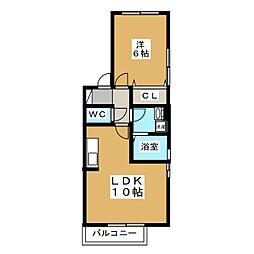 リヴェールA 1階1LDKの間取り