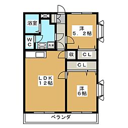 エステート・神明台 2階2LDKの間取り