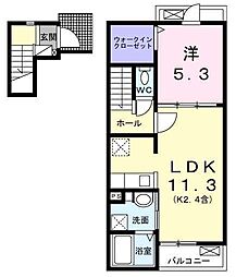 ラ・シモーヌ・メゾン　ＭＨ 2階1LDKの間取り