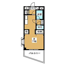 サンパーク 2階ワンルームの間取り