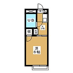 リュ・プラタン 北棟 2階1Kの間取り