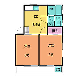 ニュー博文 2階2DKの間取り
