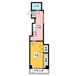 センチュリー三鷹 3階1Kの間取り