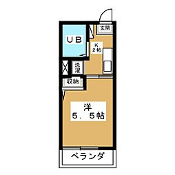ロイヤルコート小金井 2階1Kの間取り