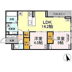 D-PRECIOUS武蔵野 3階2LDKの間取り