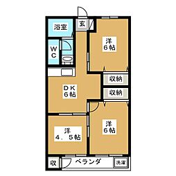 上水ハイツ 2階3DKの間取り