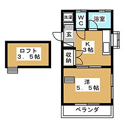 クレール三鷹台 2階1Kの間取り