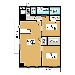 グランシャルール武蔵境 2LDKの間取図画像