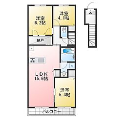 調布市深大寺東町8丁目アパート 2LDKの間取図画像