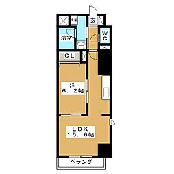 グランシャルール武蔵境 1LDKの間取図画像