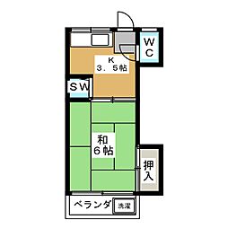 第2ゆたか荘 2階1Kの間取り