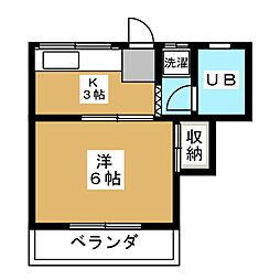 コーポ美紀 1階1Kの間取り