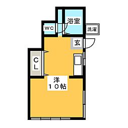 コーポ竹内 1階ワンルームの間取り