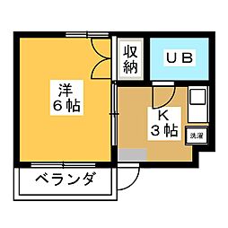 コーポサニー 1階1Kの間取り